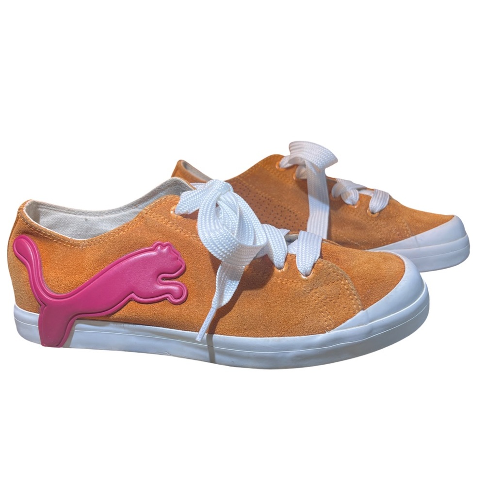 Puma Suede Low Top Sneakers Orange w/ Pink 3D